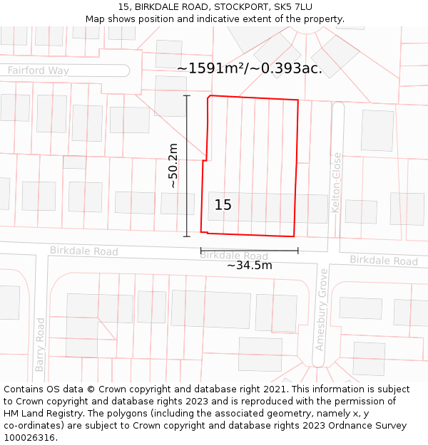 15, BIRKDALE ROAD, STOCKPORT, SK5 7LU: Plot and title map