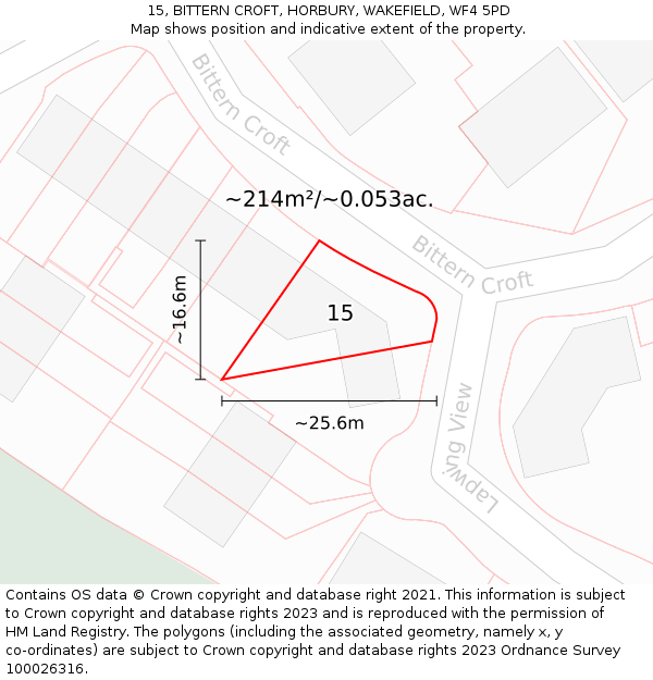 15, BITTERN CROFT, HORBURY, WAKEFIELD, WF4 5PD: Plot and title map