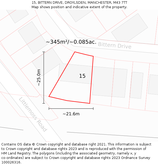 15, BITTERN DRIVE, DROYLSDEN, MANCHESTER, M43 7TT: Plot and title map