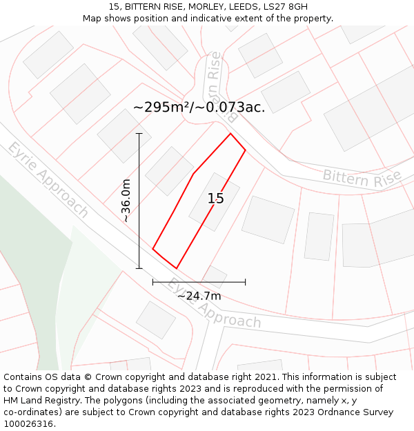 15, BITTERN RISE, MORLEY, LEEDS, LS27 8GH: Plot and title map