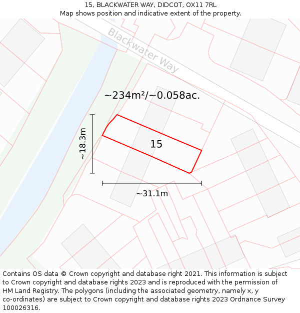 15, BLACKWATER WAY, DIDCOT, OX11 7RL: Plot and title map