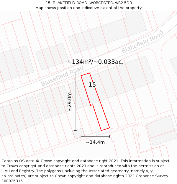 15, BLAKEFIELD ROAD, WORCESTER, WR2 5DR: Plot and title map