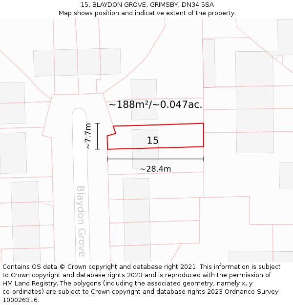 15, BLAYDON GROVE, GRIMSBY, DN34 5SA: Plot and title map