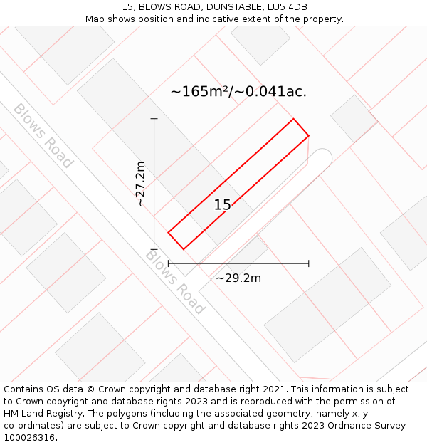 15, BLOWS ROAD, DUNSTABLE, LU5 4DB: Plot and title map