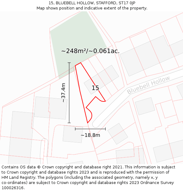 15, BLUEBELL HOLLOW, STAFFORD, ST17 0JP: Plot and title map