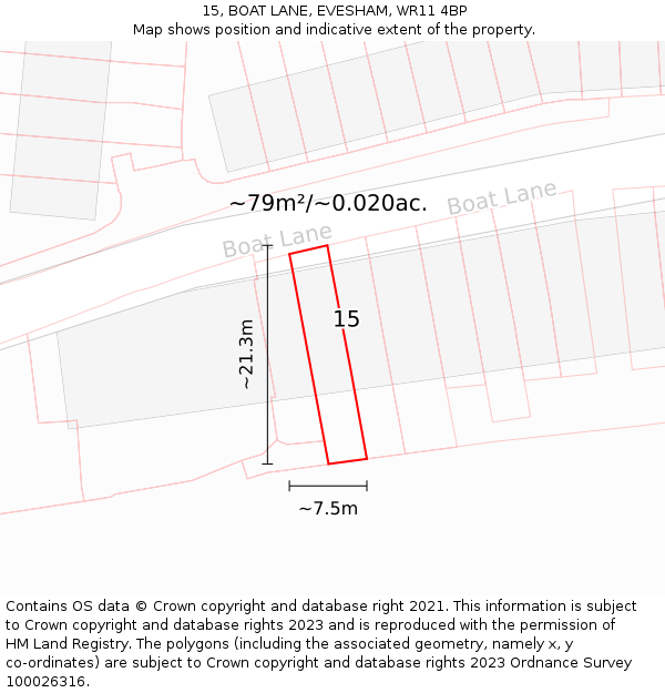 15, BOAT LANE, EVESHAM, WR11 4BP: Plot and title map