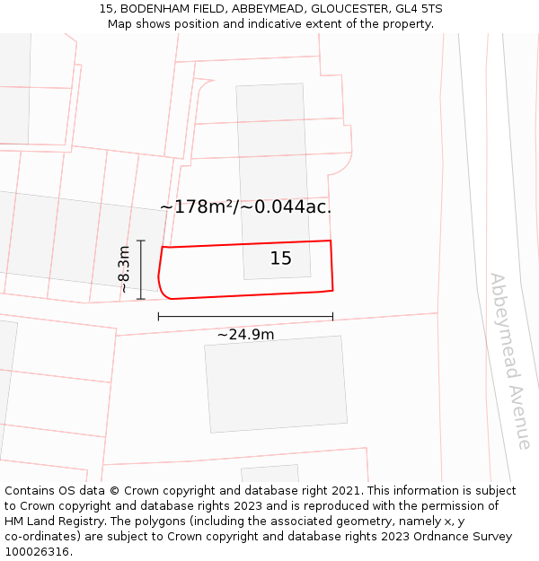 15, BODENHAM FIELD, ABBEYMEAD, GLOUCESTER, GL4 5TS: Plot and title map