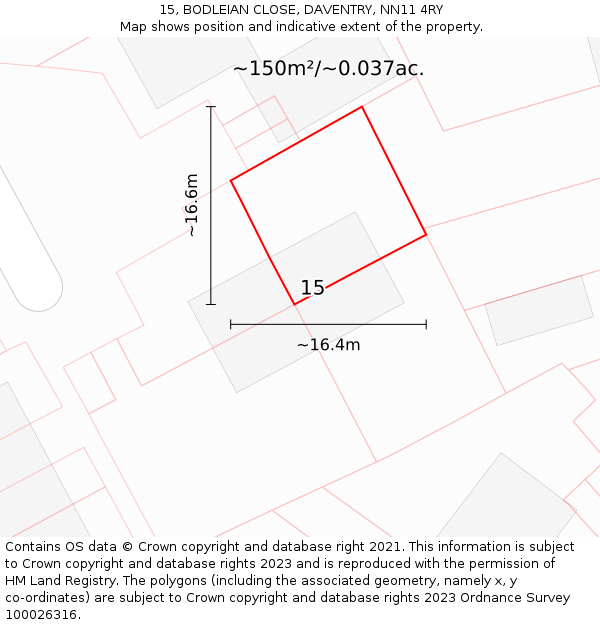 15, BODLEIAN CLOSE, DAVENTRY, NN11 4RY: Plot and title map