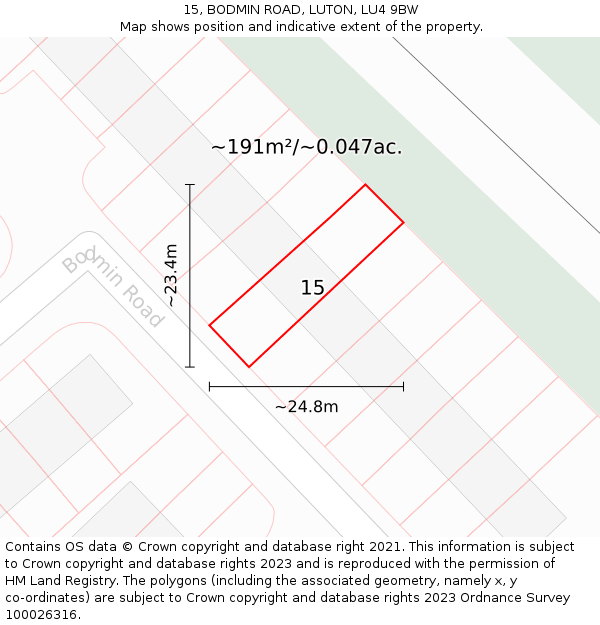 15, BODMIN ROAD, LUTON, LU4 9BW: Plot and title map