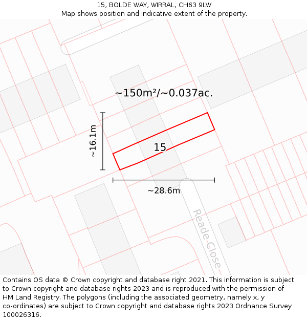 15, BOLDE WAY, WIRRAL, CH63 9LW: Plot and title map