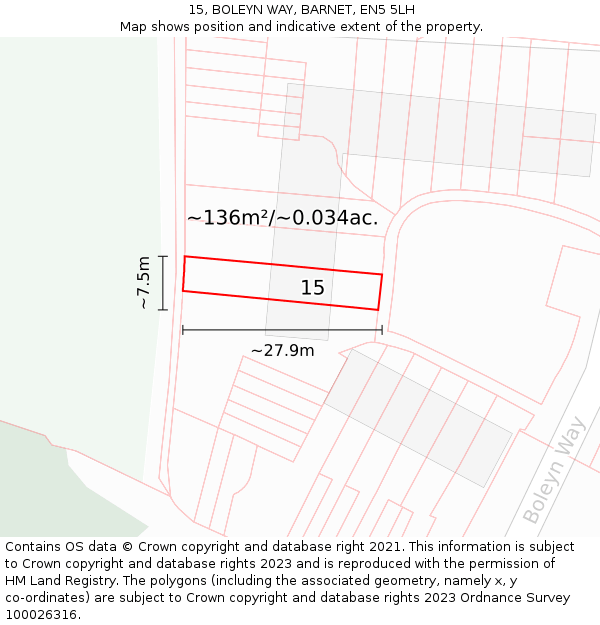 15, BOLEYN WAY, BARNET, EN5 5LH: Plot and title map