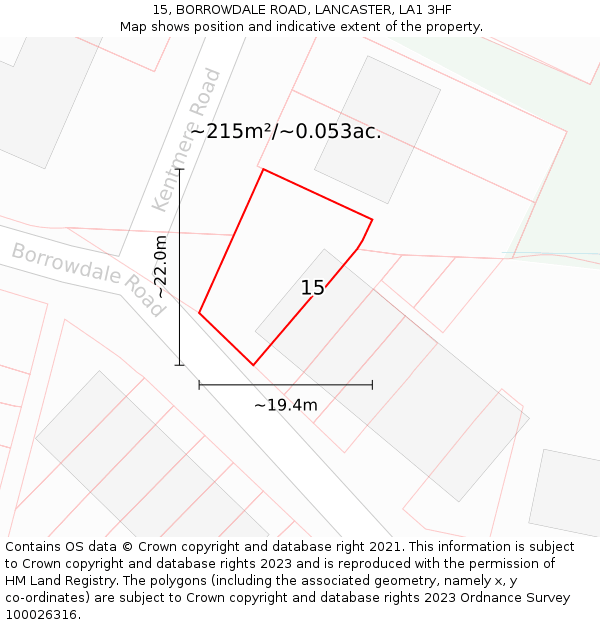 15, BORROWDALE ROAD, LANCASTER, LA1 3HF: Plot and title map