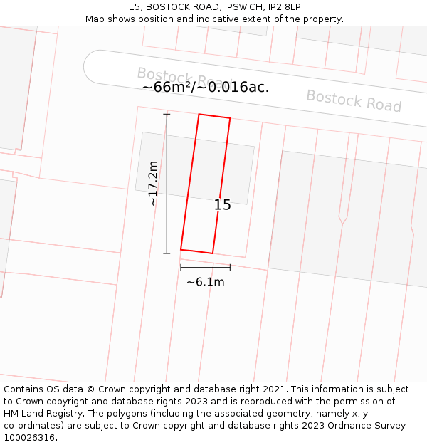 15, BOSTOCK ROAD, IPSWICH, IP2 8LP: Plot and title map