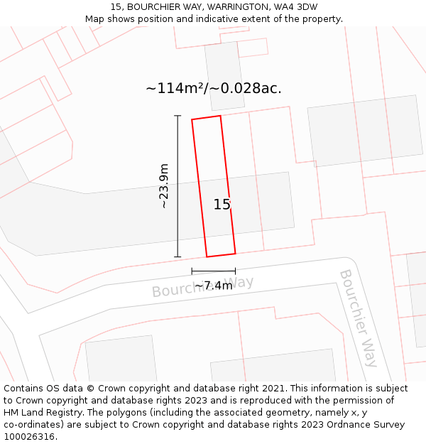15, BOURCHIER WAY, WARRINGTON, WA4 3DW: Plot and title map