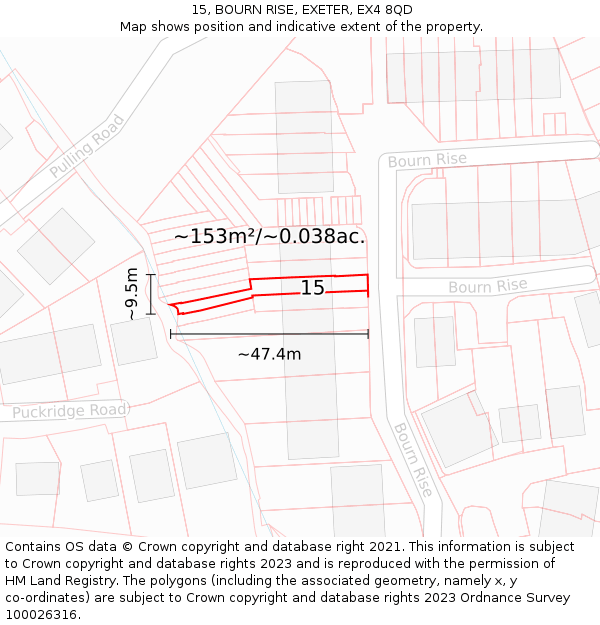 15, BOURN RISE, EXETER, EX4 8QD: Plot and title map
