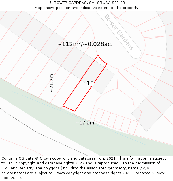 15, BOWER GARDENS, SALISBURY, SP1 2RL: Plot and title map