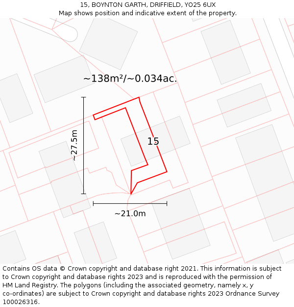 15, BOYNTON GARTH, DRIFFIELD, YO25 6UX: Plot and title map