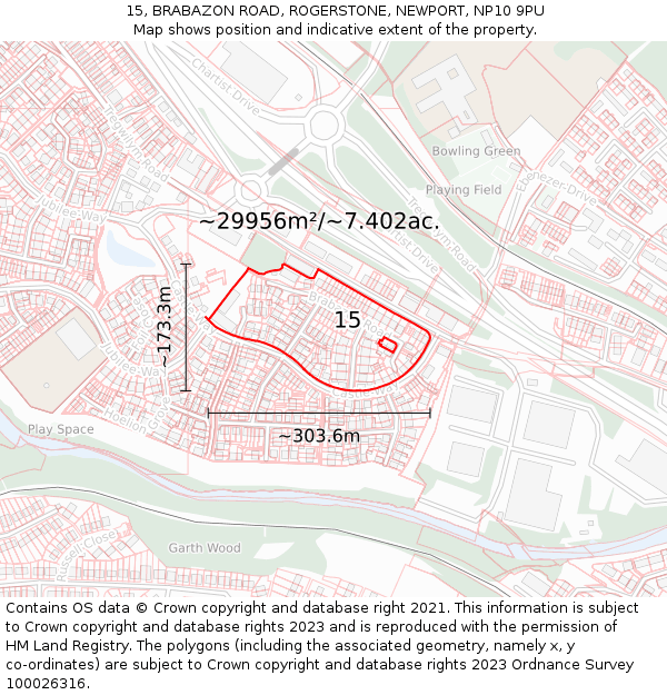 15, BRABAZON ROAD, ROGERSTONE, NEWPORT, NP10 9PU: Plot and title map
