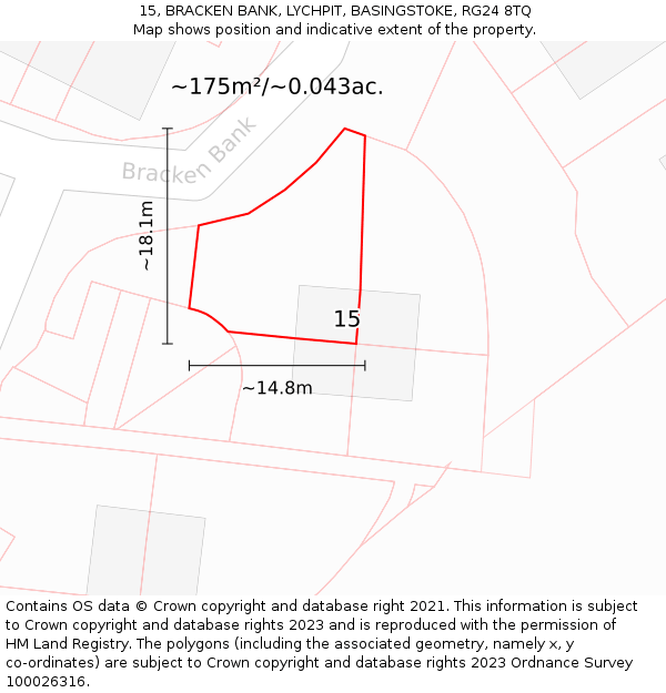 15, BRACKEN BANK, LYCHPIT, BASINGSTOKE, RG24 8TQ: Plot and title map