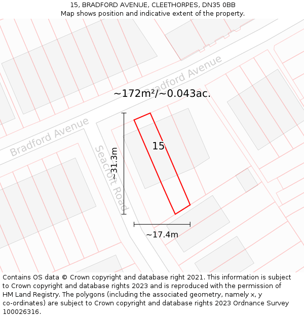 15, BRADFORD AVENUE, CLEETHORPES, DN35 0BB: Plot and title map
