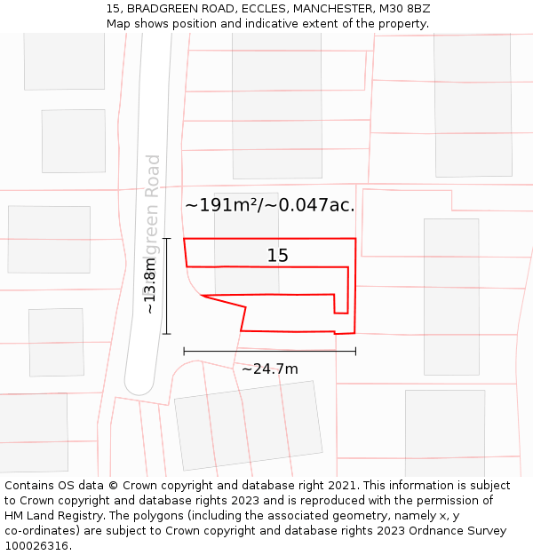 15, BRADGREEN ROAD, ECCLES, MANCHESTER, M30 8BZ: Plot and title map