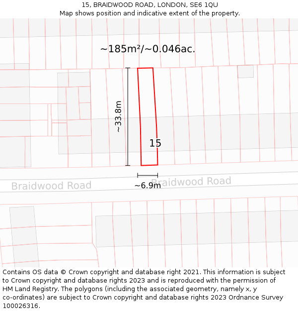 15, BRAIDWOOD ROAD, LONDON, SE6 1QU: Plot and title map