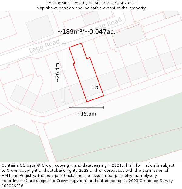 15, BRAMBLE PATCH, SHAFTESBURY, SP7 8GH: Plot and title map