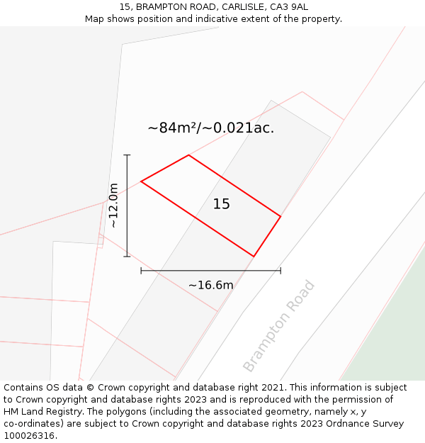 15, BRAMPTON ROAD, CARLISLE, CA3 9AL: Plot and title map