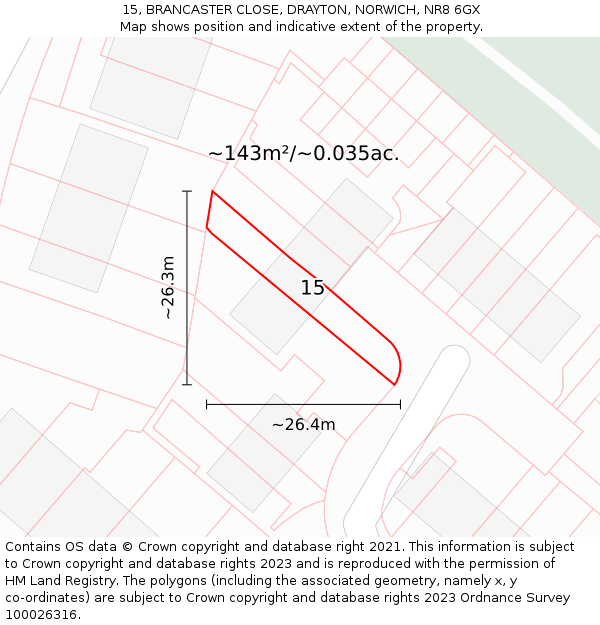15, BRANCASTER CLOSE, DRAYTON, NORWICH, NR8 6GX: Plot and title map