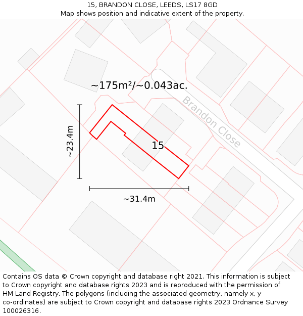 15, BRANDON CLOSE, LEEDS, LS17 8GD: Plot and title map