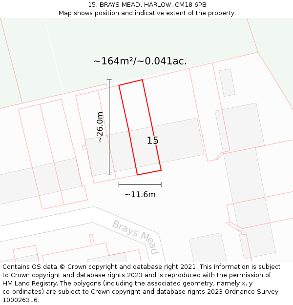 15, BRAYS MEAD, HARLOW, CM18 6PB: Plot and title map