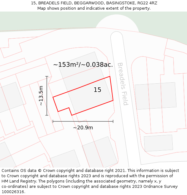 15, BREADELS FIELD, BEGGARWOOD, BASINGSTOKE, RG22 4RZ: Plot and title map