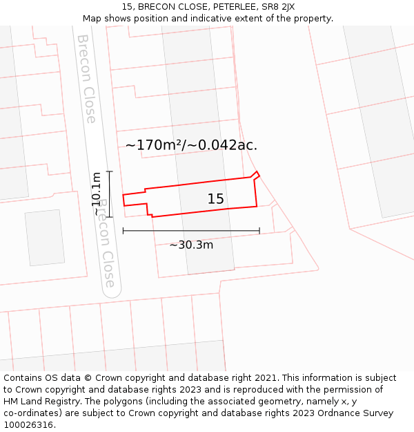 15, BRECON CLOSE, PETERLEE, SR8 2JX: Plot and title map