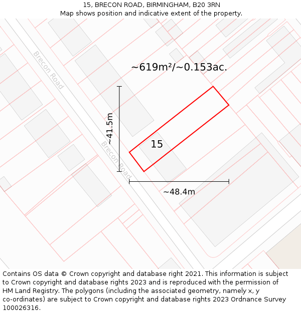 15, BRECON ROAD, BIRMINGHAM, B20 3RN: Plot and title map