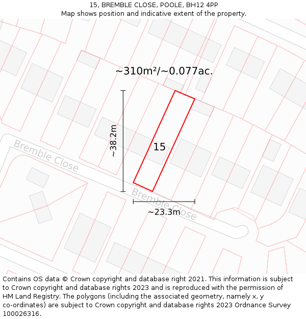 15, BREMBLE CLOSE, POOLE, BH12 4PP: Plot and title map