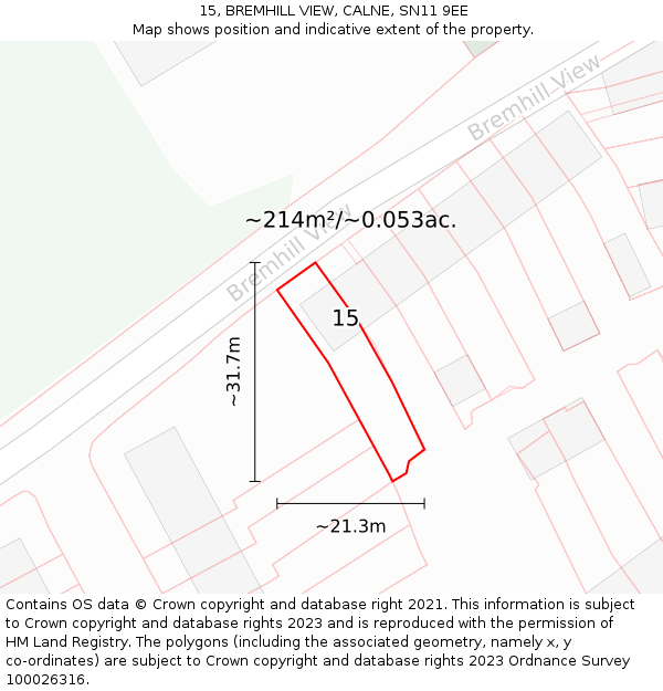15, BREMHILL VIEW, CALNE, SN11 9EE: Plot and title map
