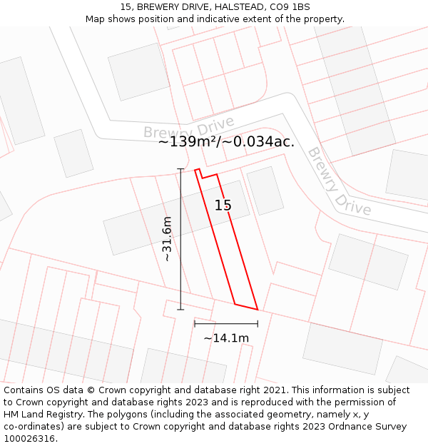15, BREWERY DRIVE, HALSTEAD, CO9 1BS: Plot and title map