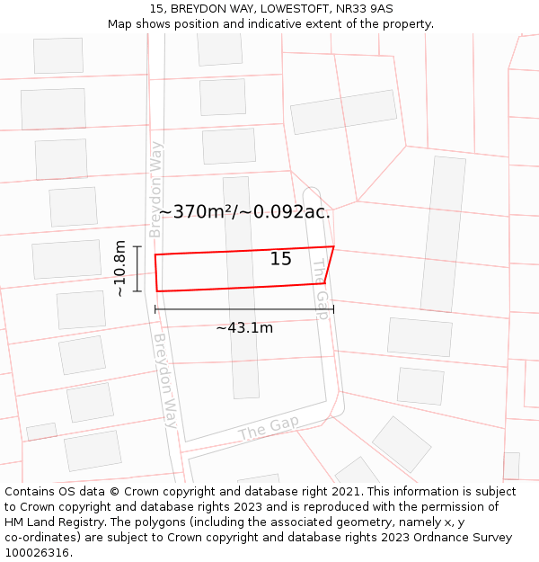 15, BREYDON WAY, LOWESTOFT, NR33 9AS: Plot and title map