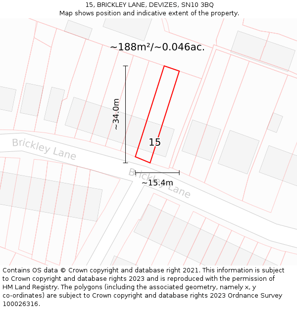 15, BRICKLEY LANE, DEVIZES, SN10 3BQ: Plot and title map