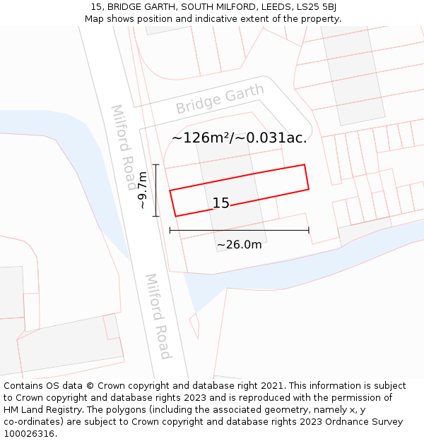 15, BRIDGE GARTH, SOUTH MILFORD, LEEDS, LS25 5BJ: Plot and title map
