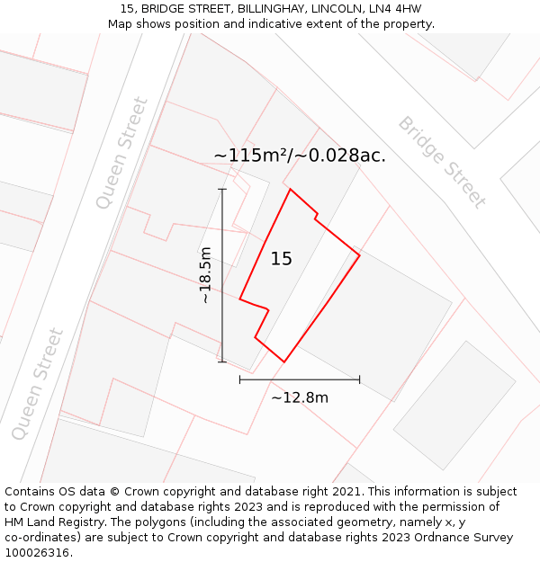 15, BRIDGE STREET, BILLINGHAY, LINCOLN, LN4 4HW: Plot and title map
