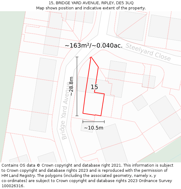 15, BRIDGE YARD AVENUE, RIPLEY, DE5 3UQ: Plot and title map