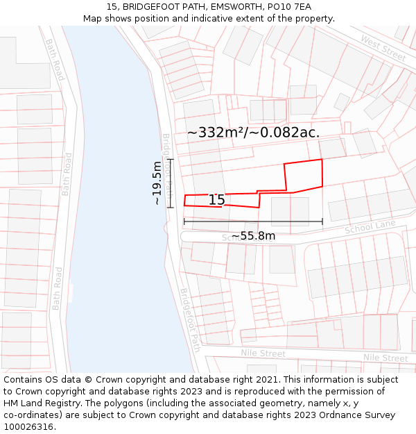 15, BRIDGEFOOT PATH, EMSWORTH, PO10 7EA: Plot and title map