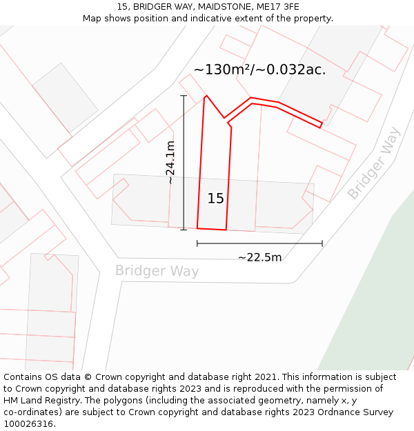 15, BRIDGER WAY, MAIDSTONE, ME17 3FE: Plot and title map