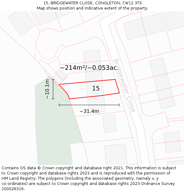 15, BRIDGEWATER CLOSE, CONGLETON, CW12 3TS: Plot and title map