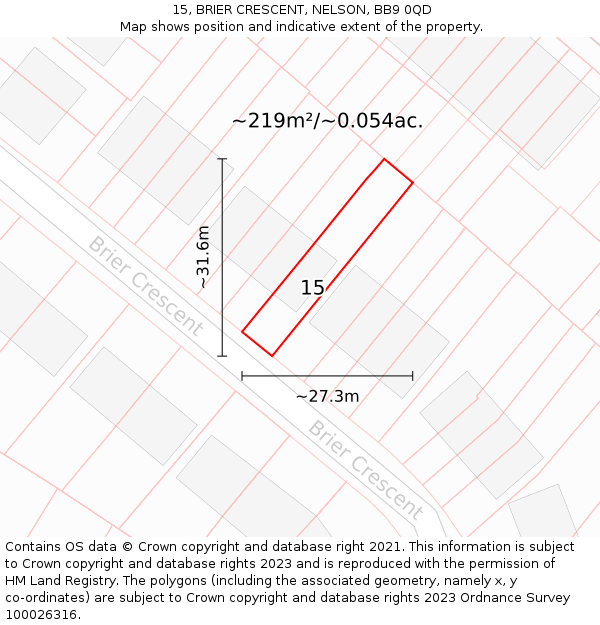 15, BRIER CRESCENT, NELSON, BB9 0QD: Plot and title map
