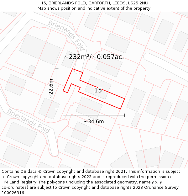 15, BRIERLANDS FOLD, GARFORTH, LEEDS, LS25 2NU: Plot and title map