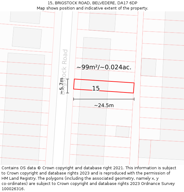 15, BRIGSTOCK ROAD, BELVEDERE, DA17 6DP: Plot and title map