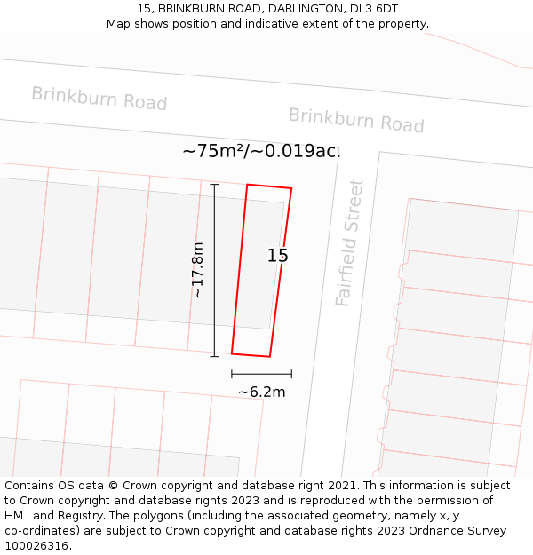 15, BRINKBURN ROAD, DARLINGTON, DL3 6DT: Plot and title map