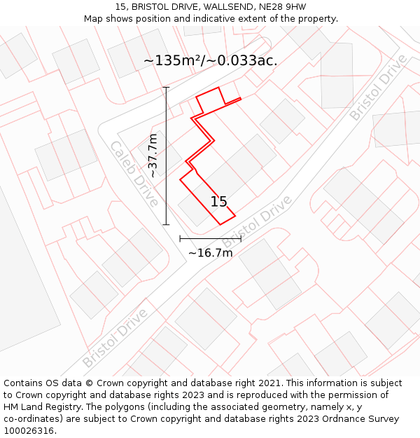 15, BRISTOL DRIVE, WALLSEND, NE28 9HW: Plot and title map